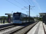 Aarhus light rail line L2 with low-floor articulated tram 1102-1202 on Klokhøjen (2020)