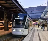 Aarhus light rail line L2 with low-floor articulated tram 1108-1208 at Aarhus H (2021)