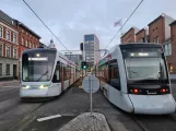 Aarhus light rail line L2 with low-floor articulated tram 1110-1210 at Nørreport (2020)