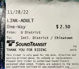 Adult ticket for SoundTransit, the front (2022)