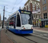 Amsterdam tram line 2 with low-floor articulated tram 2054 at Nieuwezijds Kolk (2021)