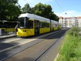 Berlin tram line 68 with low-floor articulated tram 2243 at Bahnhofstr. / Lindenstr. (2024)