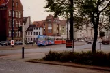 Bremen tram line 1 with articulated tram 552 close by Theater am Leibnizplatz (1989)