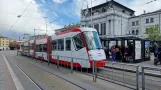 Brno tram line 2 with low-floor articulated tram 1906 at Hlavní Nádraží (2024)