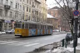 Budapest tram line 49 with articulated tram 1477 near Móricz Zsigmond körtér (2013)