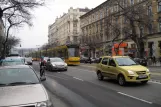 Budapest tram line 6 with low-floor articulated tram 2008 on Szent István körút (2013)