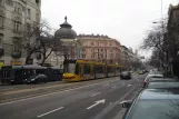 Budapest tram line 6 with low-floor articulated tram 2036 close by Jászai Mari tér (2013)