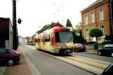 Charleroi tram line M1 with articulated tram 7421 on Rue Poul Jonson (2002)