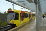 Charleroi tram line M4 with articulated tram 7408 at Gilly Soleilmont (2014)