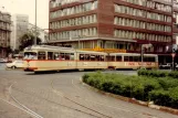 Düsseldorf tram line 705 with articulated tram 2412 close by Hauptbahnhof (1981)