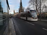 Edinburgh tram line with low-floor articulated tram 272 on Princes Street (2018)