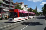 Erfurt tram line 6 with low-floor articulated tram 605 at Puschkinstr. (2014)