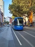 Frankfurt am Main tram line 11 with low-floor articulated tram 233 near Osthafenplatz (2021)