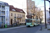 Frankfurt (Oder) tram line 1 with articulated tram 226 near Gertraudenkirche (2022)