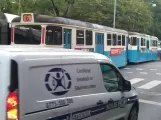 Gothenburg tram line 6 with railcar 713 "Kapten Bölja" on Nya allén (2018)