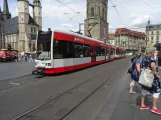 Halle (Saale) tram line 3 with low-floor articulated tram 695 at Marktplatz (2023)