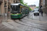 Helsinki tram line 7 with low-floor articulated tram 419 near Mikonkatu / Mikaelsgatan (2019)