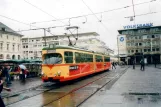 Karlsruhe tram line 5 with articulated tram 202 on Marktplatz (2007)