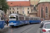 Kraków tram line 1 with articulated tram 139 at Plac Wszystkich Świętych (2011)