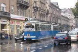 Kraków tram line 2 with articulated tram 144 at Teatr Bagatela (2011)