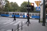 Kraków tram line 2 with articulated tram 144 in the intersection Długa/Basztowa (2011)