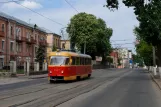 Kyiv tram line 19 with railcar 5947 on Kyrylivska Street (2011)