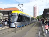 Leipzig tram line 4 with low-floor articulated tram 1010 at Hauptbahnhof (2019)