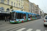 Linz tram line 1 with low-floor articulated tram 011 at Bürgerstraße (2012)