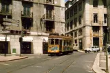 Lisbon tram line 28E with railcar 735 on Largo Madalena (1988)