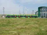 Lund low-floor articulated tram 05 (Inferno) in front of Spårvagnsdepå (2022)