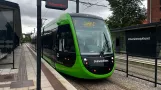 Lund tram line 1 with low-floor articulated tram 04 (Brandklipparen) at Universitetssjukhuset (2023)