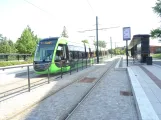 Lund tram line 1 with low-floor articulated tram 05 (Inferno) at Universitetssjukhuset (2022)