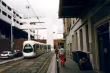 Lyon tram line T2 with low-floor articulated tram 35 on Cours de Verdun Récamier (2007)