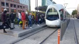 Lyon tram line T4 with low-floor articulated tram 70 at Gare Part-Dieu Villette (2018)