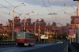 Mariupol tram line 6 with railcar 980 near Azovstal Combinat (2012)