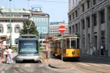 Milan tram line 15 with low-floor articulated tram 7004 at Piazza Fortana (2009)