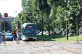 Milan tram line 7 with low-floor articulated tram 7502 close by Corso Sempione 33 dopo Ferrucci (2009)