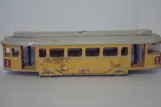 Model tram: Side of model of Lunding bogie motor car, as line 2 from Copenhagen (1953)