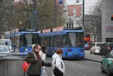 Munich tram line 16 with low-floor articulated tram 2163 near Hauptbahnhof (2014)