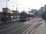 Naples tram line 1 with low-floor articulated tram 1112 close by Marina - Torre Aragonese (2014)