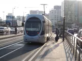 Naples tram line 1 with low-floor articulated tram 1115, the back Vespucci - Garibaldi (2014)