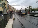 Nice tram line 1 with low-floor articulated tram 022 at Cathédrale Vielle Ville (2016)