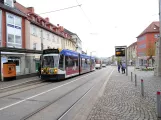 Nordhausen regional line 10 with low-floor articulated tram 203 at Rathaus (2017)