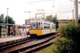 Nordhausen tram line 1 with articulated tram 77 at Südharz Klinikum (1998)