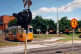 Norrköping tram line 2 with railcar 49 near Hagaskolan (1995)