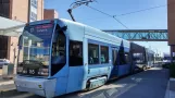 Oslo tram line 17 with low-floor articulated tram 165 at Rikshospitalet (2016)