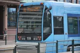 Oslo tram line 18 with low-floor articulated tram 159 at Jernbanetorget (2022)