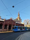 Oslo tram line 19 with articulated tram 126 on Kirkeristen (2023)