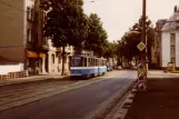 Plauen tram line 1 with articulated tram 207 near Seumestr. (1990)