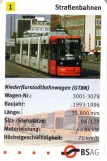 Playing card: Bremen tram line 1 with low-floor articulated tram 3058 near Westerstr. (2006)